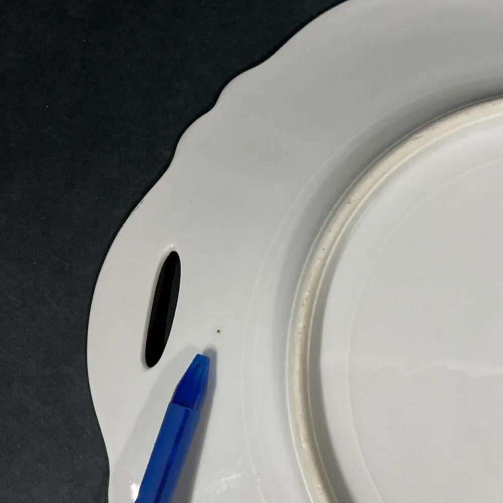 VTG German Porcelain Lusterware Roses Flowers Enclosed Handle‎ Cake Plate 9.75”